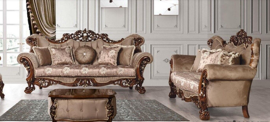 Suite Sofa set 3+3 Seater Sofas Sofa Luxury Style Fabric Living room Baroque