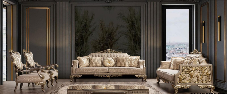 Sofa set 3+3+1+1 Seater Coffee table Sofa Sofas Armchair Fabric 225 cm Set 5 pieces