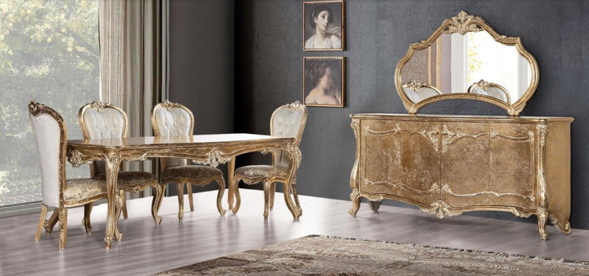 Dining room Dining table Chair Group Suite Set Wood Table Chest of drawers Mirror Set 7pcs