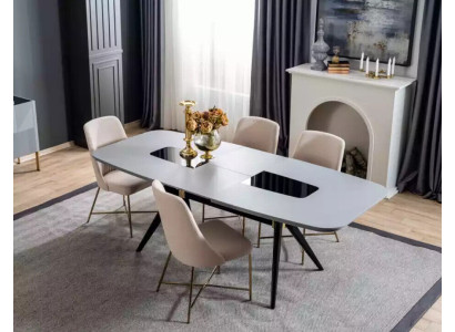 Modern, definitely beautiful table with chairs in gray and beige tones