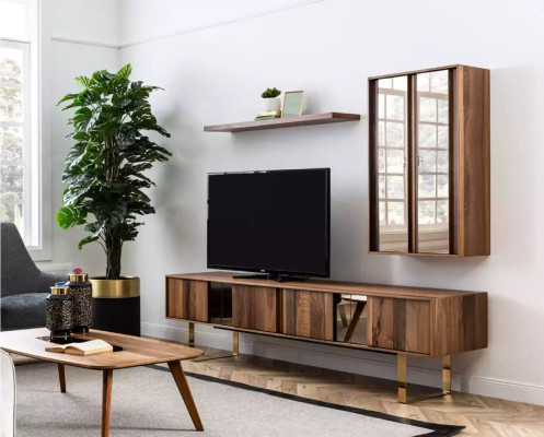 Lowboard TV cabinet Wardrobe Table Living room Wood Modern Wall unit Furniture 5pcs