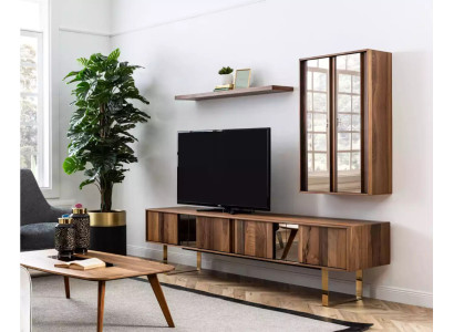 Lowboard TV cabinet Wardrobe Table Living room Wood Modern Wall unit Furniture 5pcs