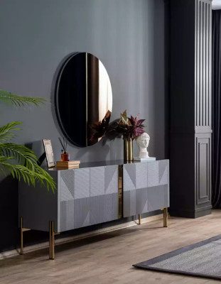 Sideboard Mirror Set Italian Style 2pcs. Living room Wood Chest of drawers Wardrobe