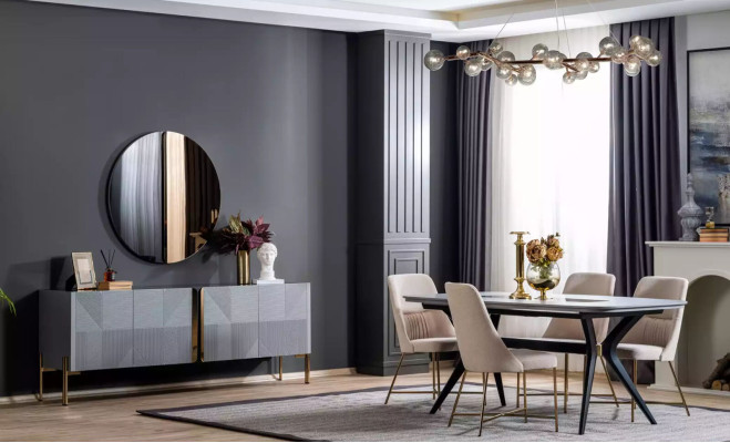 Sideboard Mirror Set Italian Style 2pcs. Living room Wood Chest of drawers Wardrobe