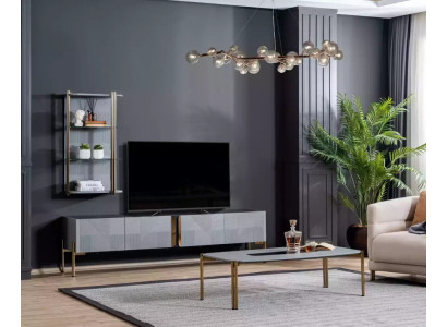 Insanely chic modern designer living room - TV chest of drawers in ash gray