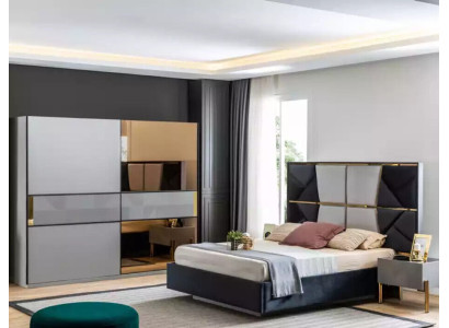 Perfect bedroom furniture set in gray tones with gold inlays