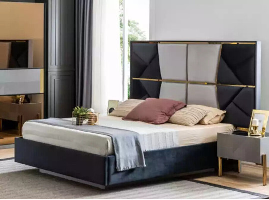 Beautiful sleeping set in dark gray tones with gold inserts