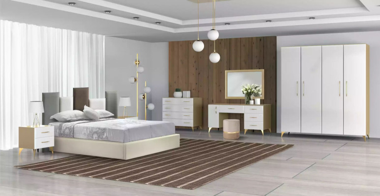 Bedroom Set Bed 2x Bedside table Chest of drawers 7-piece design luxury