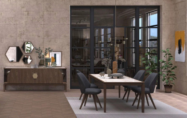 Large modern dining room set luxury set dining table chairs sideboard
