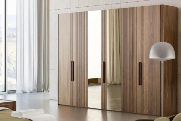 Large Brown Wardrobe Bedroom Wardrobe with Mirror Cabinets