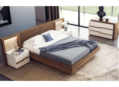 Brown Bedroom Set Luxury Bed Chest of drawers Bedside tables Natural walnut