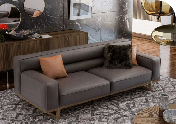 Brown Living Room Seating Set Luxurious 3-Seater Stivloller Armchair Upholstered Stool
