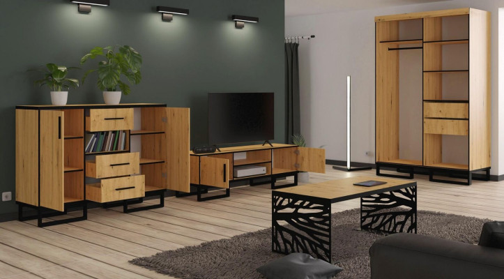 Living room walls Chests of drawers Wardrobe Table new 4-piece Living room Set Display case Chest of drawers