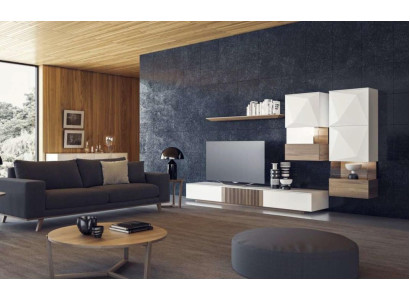 Luxury natural walnut modern white wall unit TV lowboard sideboard wall shelves