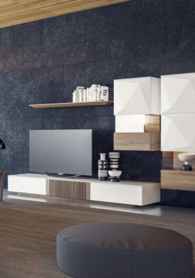 Luxury natural walnut modern white wall unit TV lowboard sideboard wall shelves