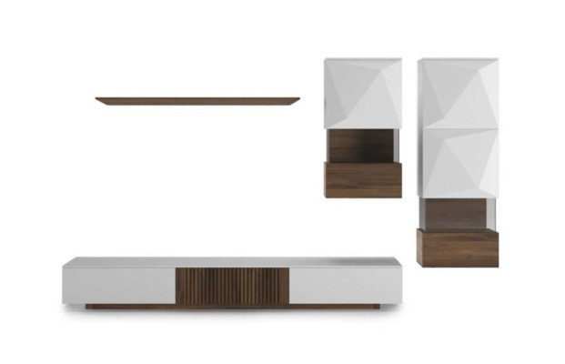 Luxury natural walnut modern white wall unit TV lowboard sideboard wall shelves