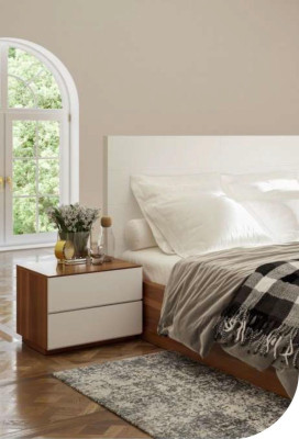 White -Brown Bedroom Set Luxury Wooden Furniture Bed Bedside tables Chest of drawers