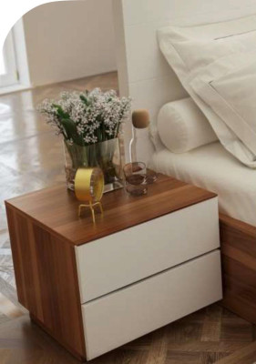 White -Brown Bedroom Set Luxury Wooden Furniture Bed Bedside tables Chest of drawers