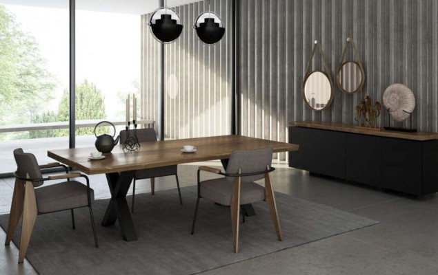 Dining room sideboard natural walnut - matt anthracite Chest of drawers Luxury Furniture
