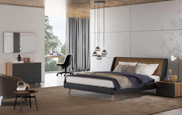 Bedroom Set Bed 2x Bedside table Complete e Furniture Beds Natural Walnut