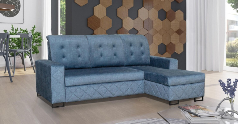 Designer Sofa Couch Corner Stool upholstered Blue Living Room L-shape Sofa bed Furniture