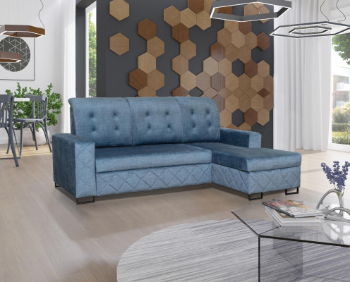 Designer Sofa Couch Corner Stool upholstered Blue Living Room L-shape Sofa bed Furniture