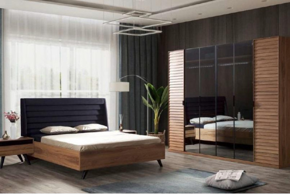 Black Brown Bed frame Double bed Bedroom Furniture Designer Bed