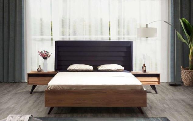 Black Brown Bed frame Double bed Bedroom Furniture Designer Bed