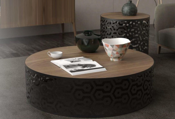 Modern coffee table set natural walnut - black luxury design