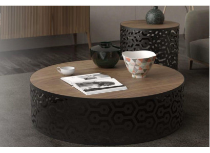 Modern coffee table set natural walnut - black luxury design