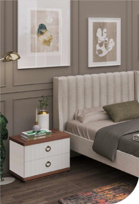 White Bedside table with drawers Wooden furniture Modern luxury bedroom furniture