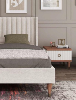 White Bedside table with drawers Wooden furniture Modern luxury bedroom furniture