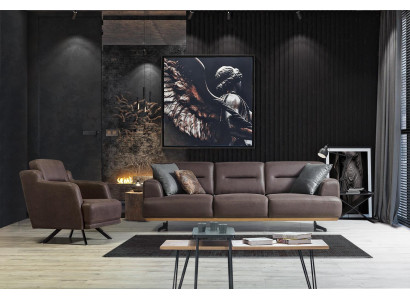 Sofa 3 Seater + Armchair Living room Sofa Armchair Leather Furniture Luxury Set