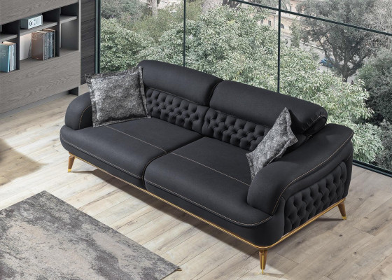 Luxury Three Seater Sofa 3 Seat Furniture Sofas Black Couch Fabric Couches