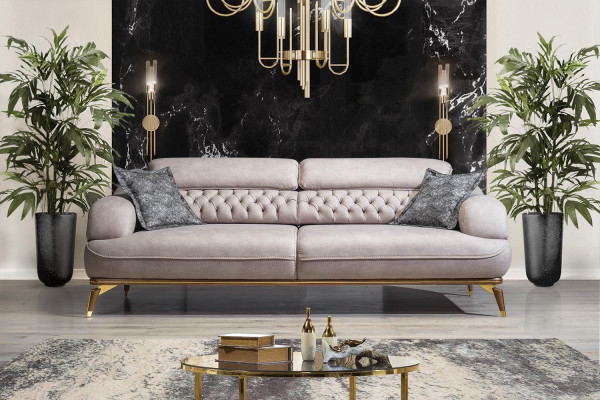 Luxury Three Seater Sofa 3 Seater Fabric Sofas Wood Design Gray Chesterfield