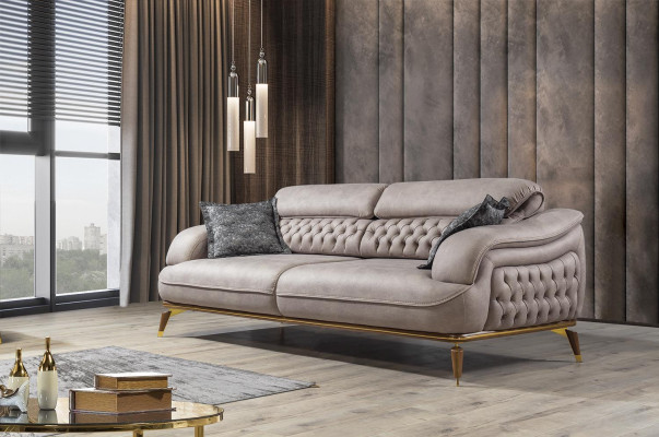 Luxury Three Seater Sofa 3 Seater Fabric Sofas Wood Design Gray Chesterfield