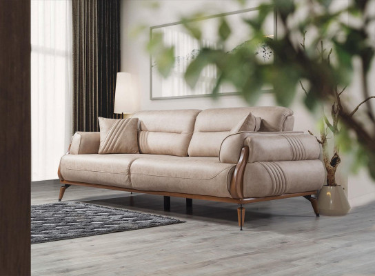 Luxury Three Seater Designer Sofa Upholstery Sofas Couches Beige Leather new