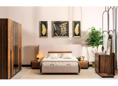 Bed +2x Bedside tables 5 pieces. Bedroom Set Designer Luxury Bedroom