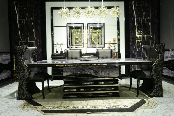 Black Dining room Set Suite Dining set Dining table 232x112cm + 6x armchairs