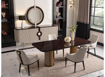 Dining corner Dining room Dining set Luxury Dining table Chairs Beige Wood Set 9 pieces