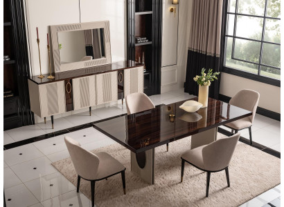 Luxury Dining room Dining set Dining corner Dining table Chairs Beige Set 9pcs Wood