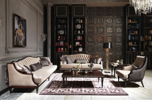 Couch set four-seater three-seater armchair gray fabric sofa upholstered sofa