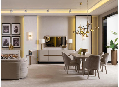 Dining room Suite dinette Dining table Chairs Set 9pcs Beige Dining set