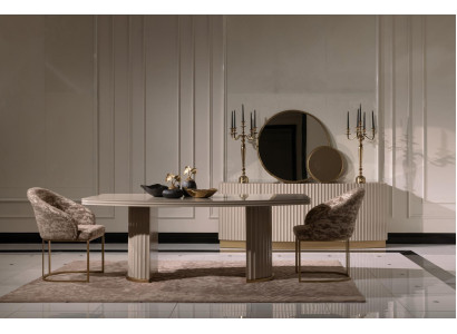 Dining set dinette Dining table Chairs Set 9pcs Dining room Beige Wood Luxury