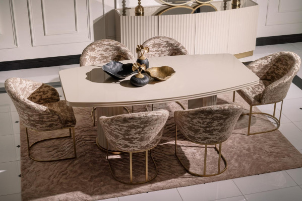 Dining set dinette Dining table Chairs Set 9pcs Dining room Beige Wood Luxury