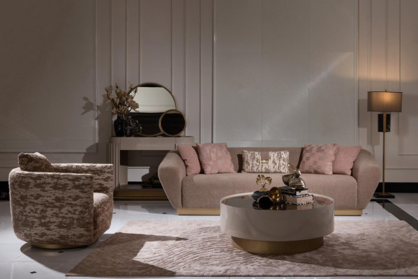 Sofa set Sofa 3 Seater Armchair Coffee table Chest of drawers Beige Fabric 5pcs