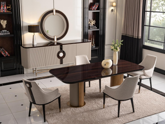 Luxury Dining set Dining room Dining table Dinette Chairs Beige Wood Set 7 pieces