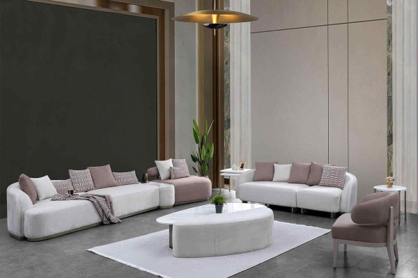 Sofa set Large sofa upholstered sofa fabric sofa pink three-seater set 4 pieces