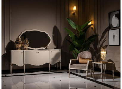 Living room Suite 4-piece Armchair Side table Sideboard Mirror Beige