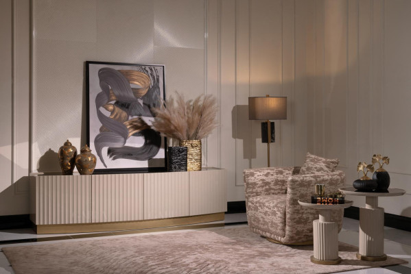 Living room Complete e Armchair Sideboard Side tables Set 4pcs Beige